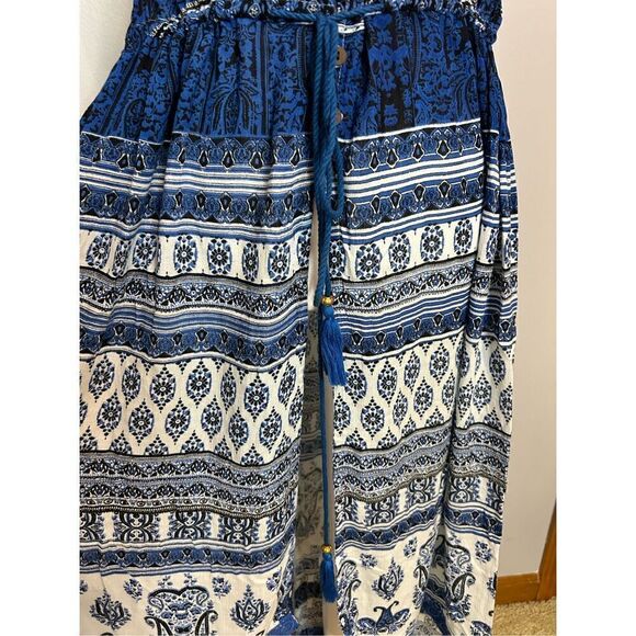 🆕 RAGA Anthropologie Caravan open front‎ dress boho navy blue size M BIN P - Picture 3 of 9